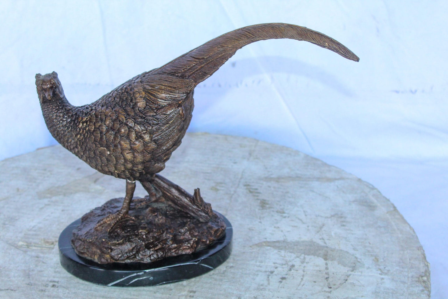 Pheasant Bird Bronze statue mounted on a Marble Base 14" x 6" x 10"H