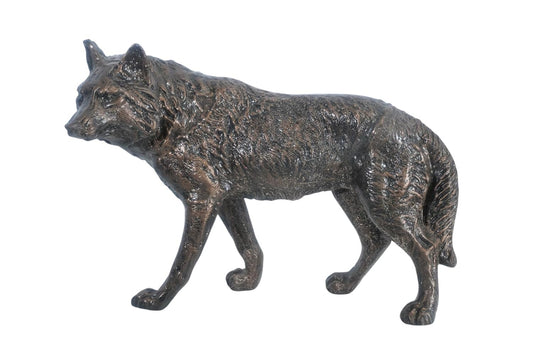 Aluminum Walking Wolf Statue Bronze Tone Finish 23"x11"x16"H