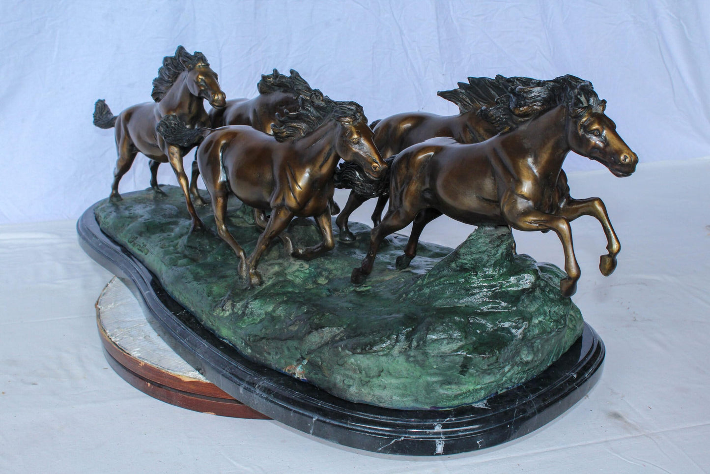Running Horses Bronze Statue on Marble Base 47" x 20" x 17"H