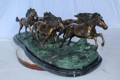 Running Horses Bronze Statue on Marble Base 47" x 20" x 17"H