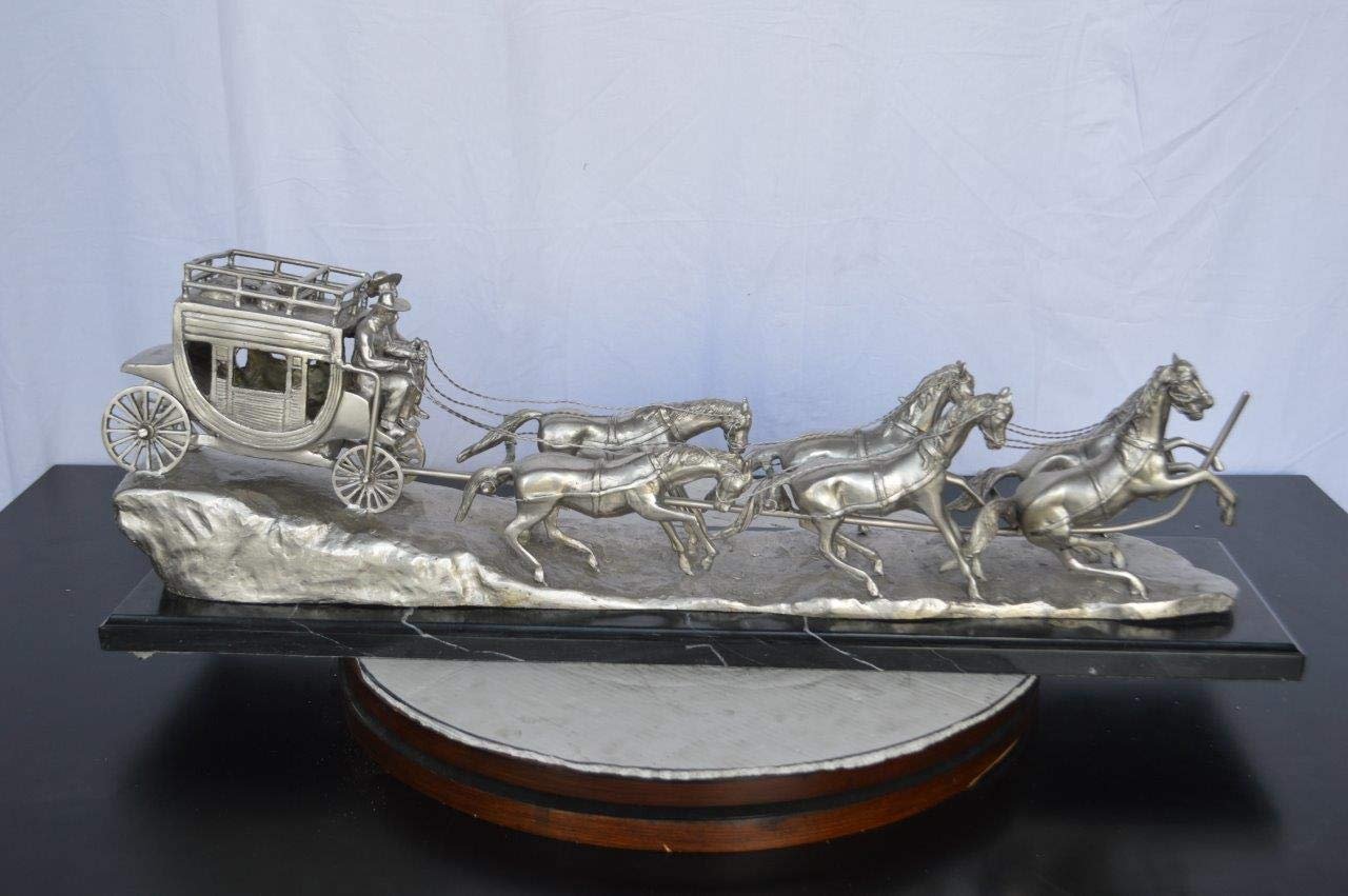 M Russell, Silver Stagecoach Replica Bronze Statue -  Size: 38"L x 10"W x 12"H.