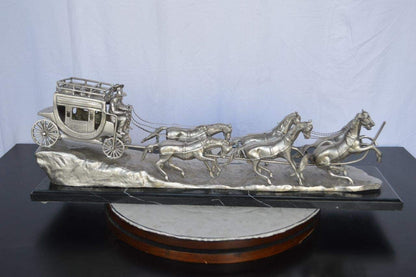 M Russell, Silver Stagecoach Replica Bronze Statue -  Size: 38"L x 10"W x 12"H.