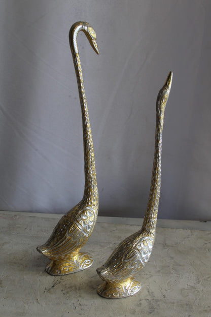 Aluminum Pair of Swans with Gold and Silver Finish 8" x 6" x 22"H
