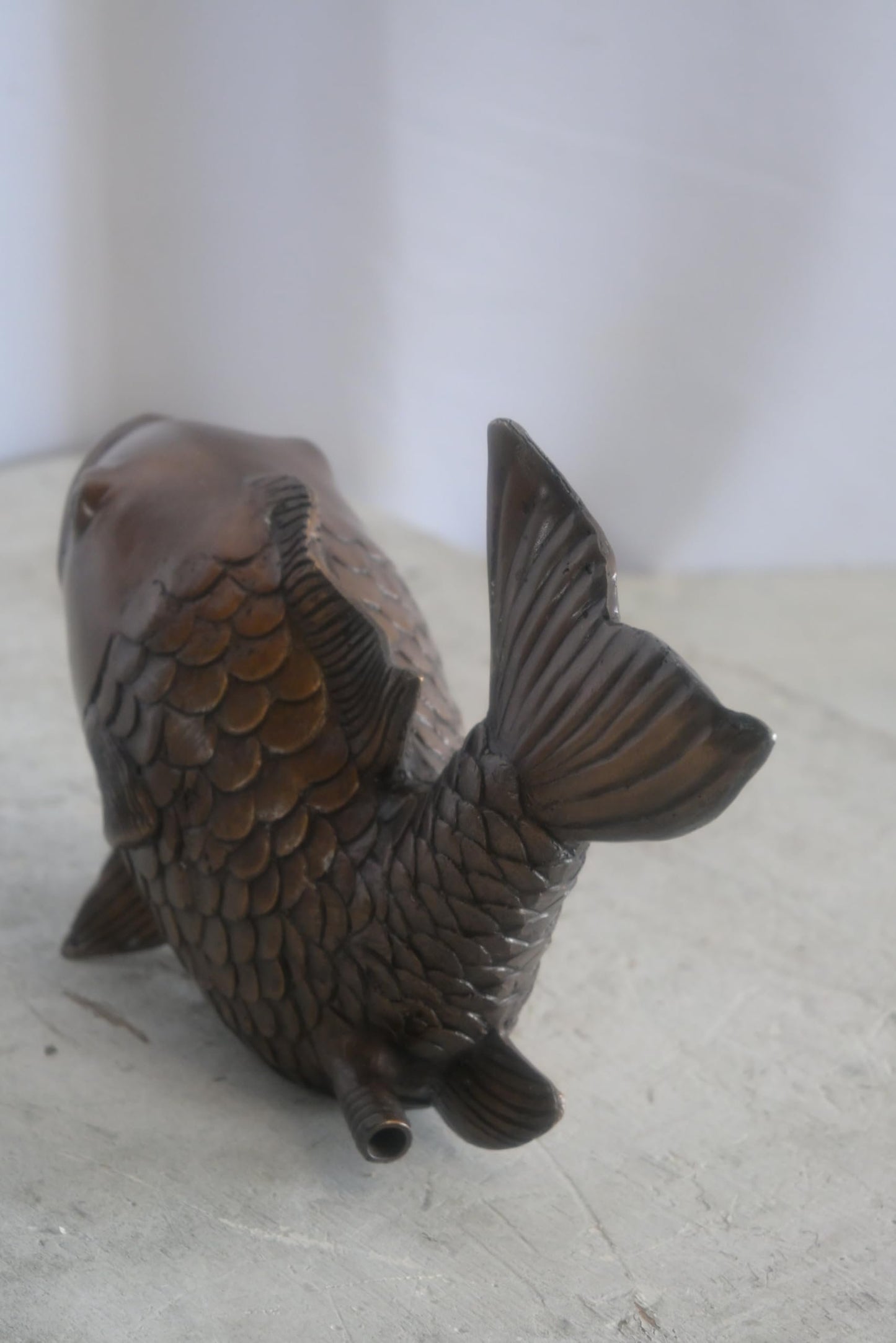 Bronze Koi Fish Fountain Sculpture with Open Mouth Spout 4"x11"x7"H