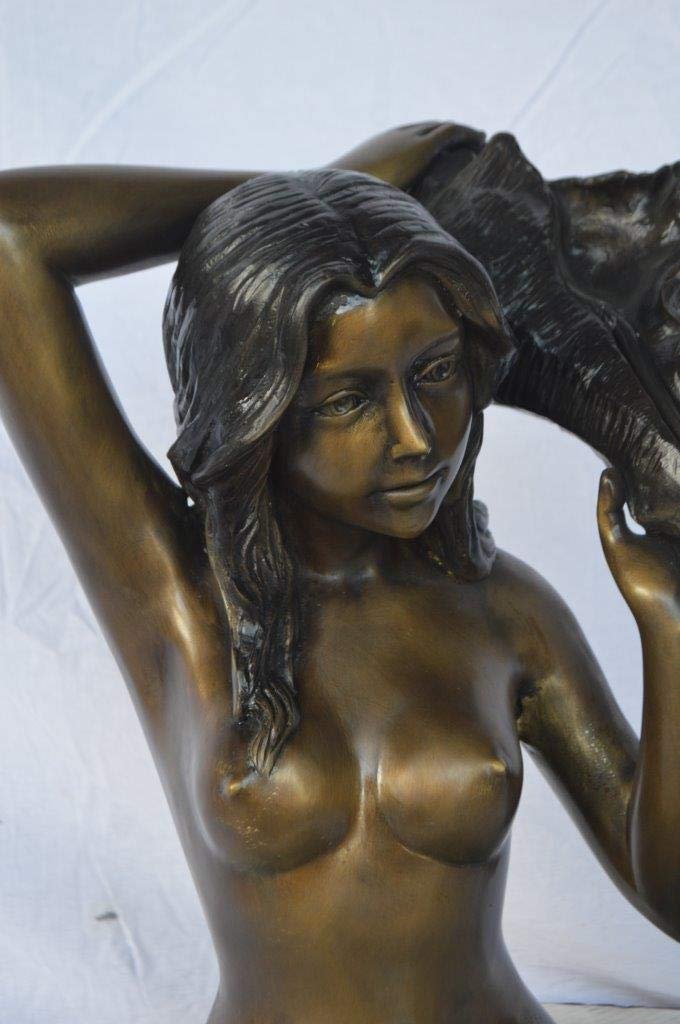 Mermaid with Conch  shell bronze statue -  Size: 16"L x 17"W x 21"H.