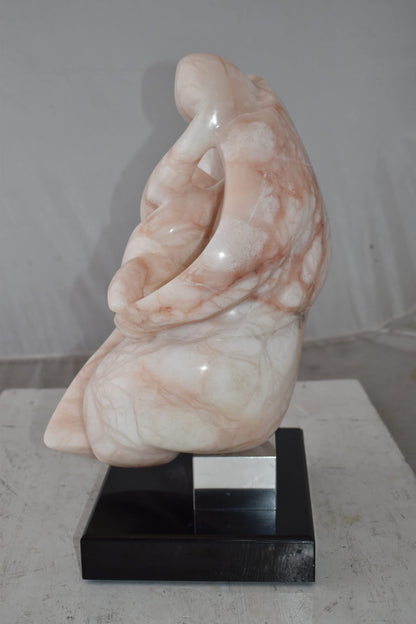 Mother and Child Marble Sculpture mounted on carousel base  12" x 11" x 19"H