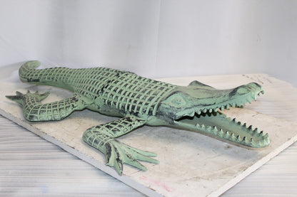 Green Patina Alligator Made of Aluminum Statue Embracing Nature 24" x 39" x 7"H