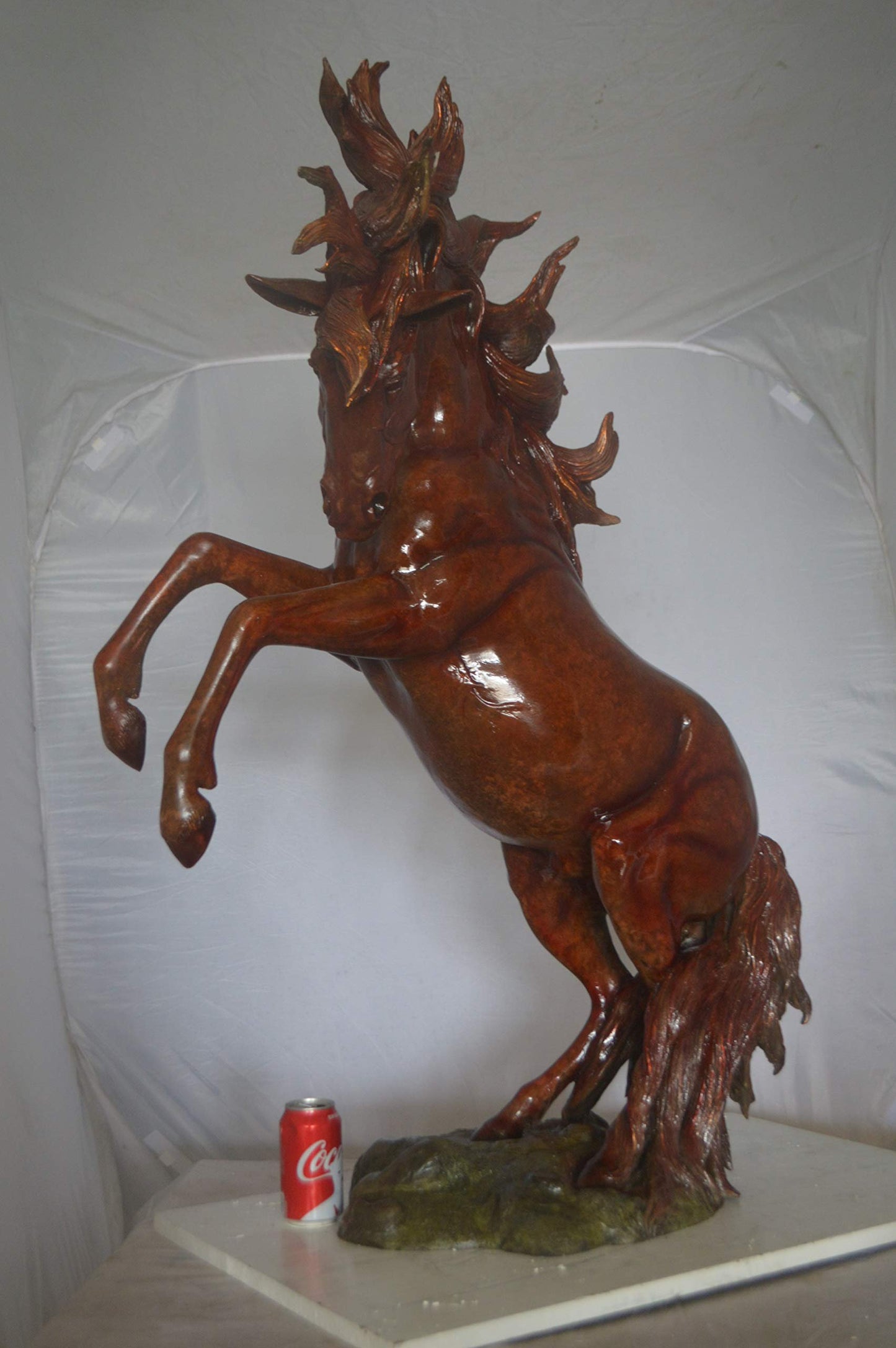 Large Rearing Horse  Red Finished Bronze Statue -  Size: 34"L x 21"W x 46"H.