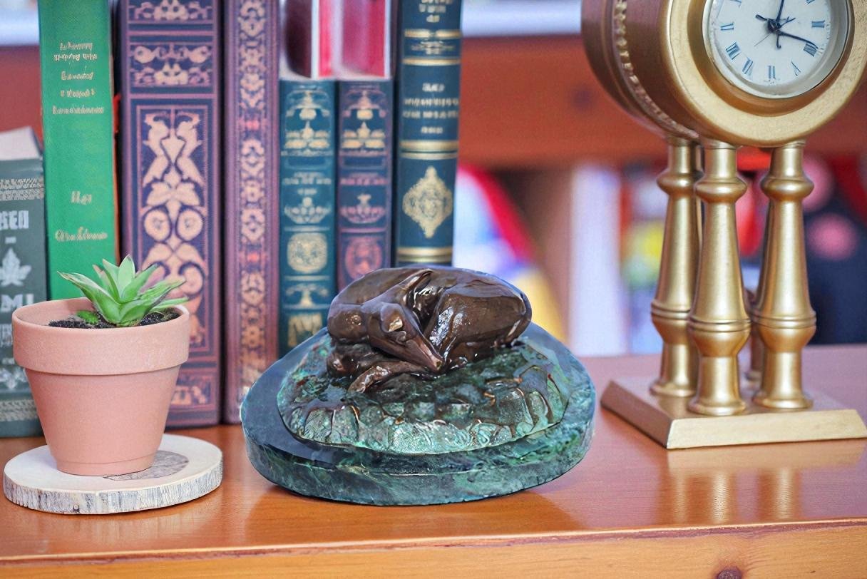 Deer Lazy Days, Small Bronze Statue Signed by Robert Beeler 6" x 7" x 3"H