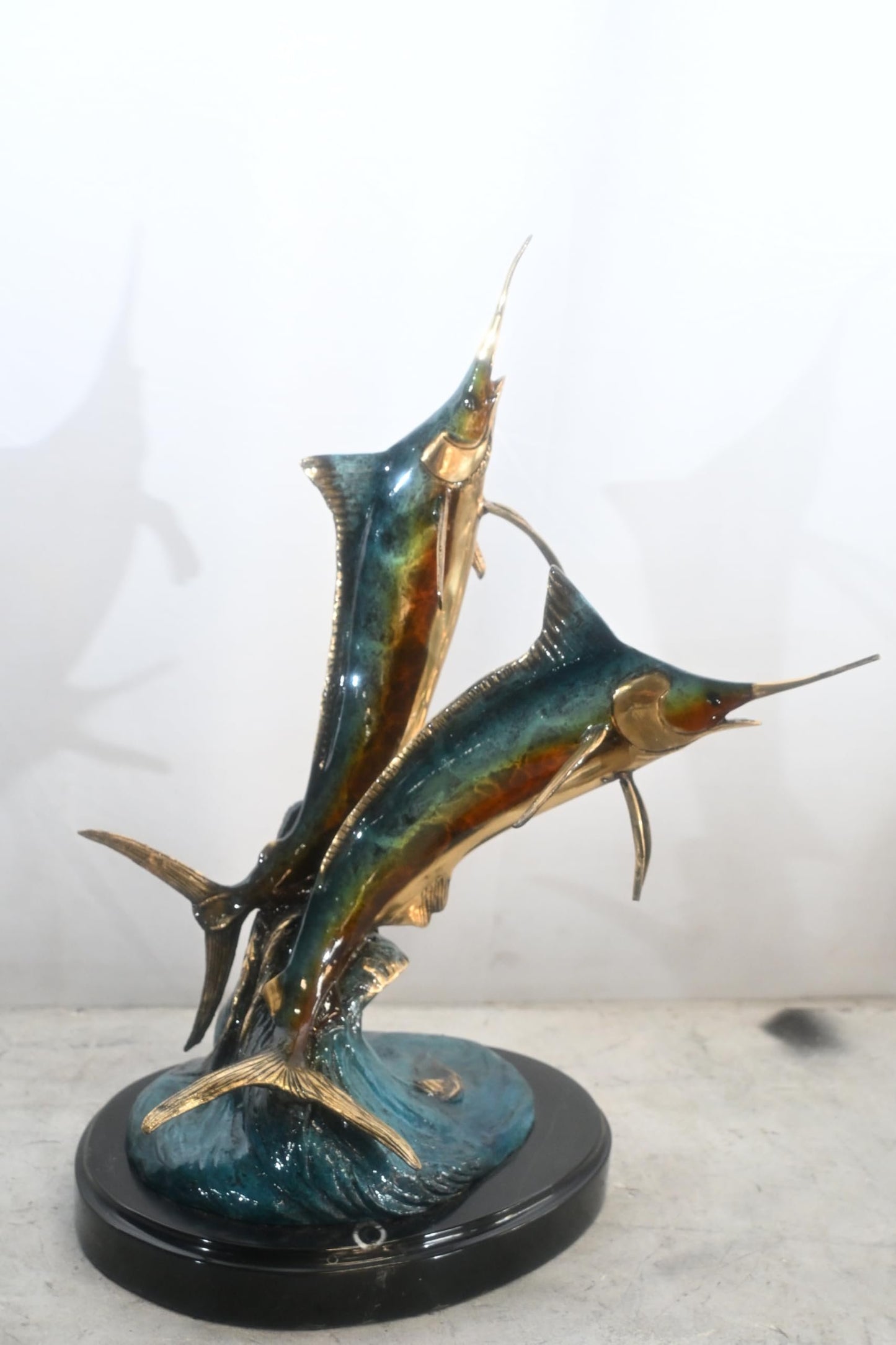 Marlin Pair Circular Formation Bronze Sculpture 17"x12"x21"H