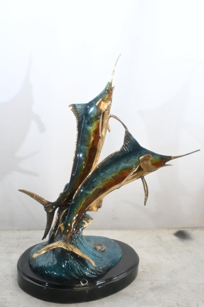 Marlin Pair Circular Formation Bronze Sculpture 17"x12"x21"H