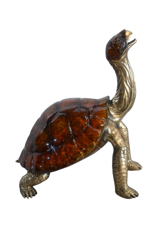 Bronze Tortoise Sculpture Amber Shell Gold Accents 12"x10"x16"H