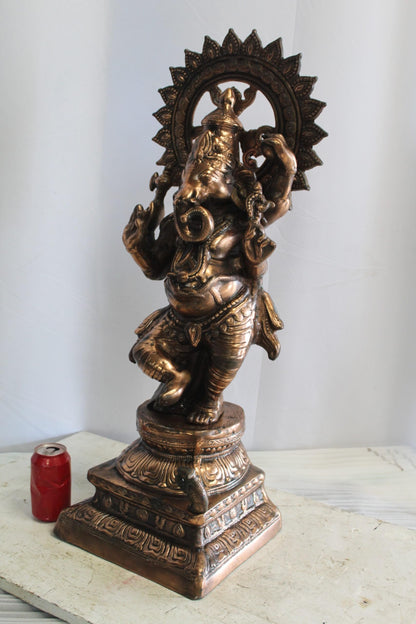 Bronze Finish Dancing Ganesh Statue, Metal Crafted Divine Charm 10" x 12" x 32"H