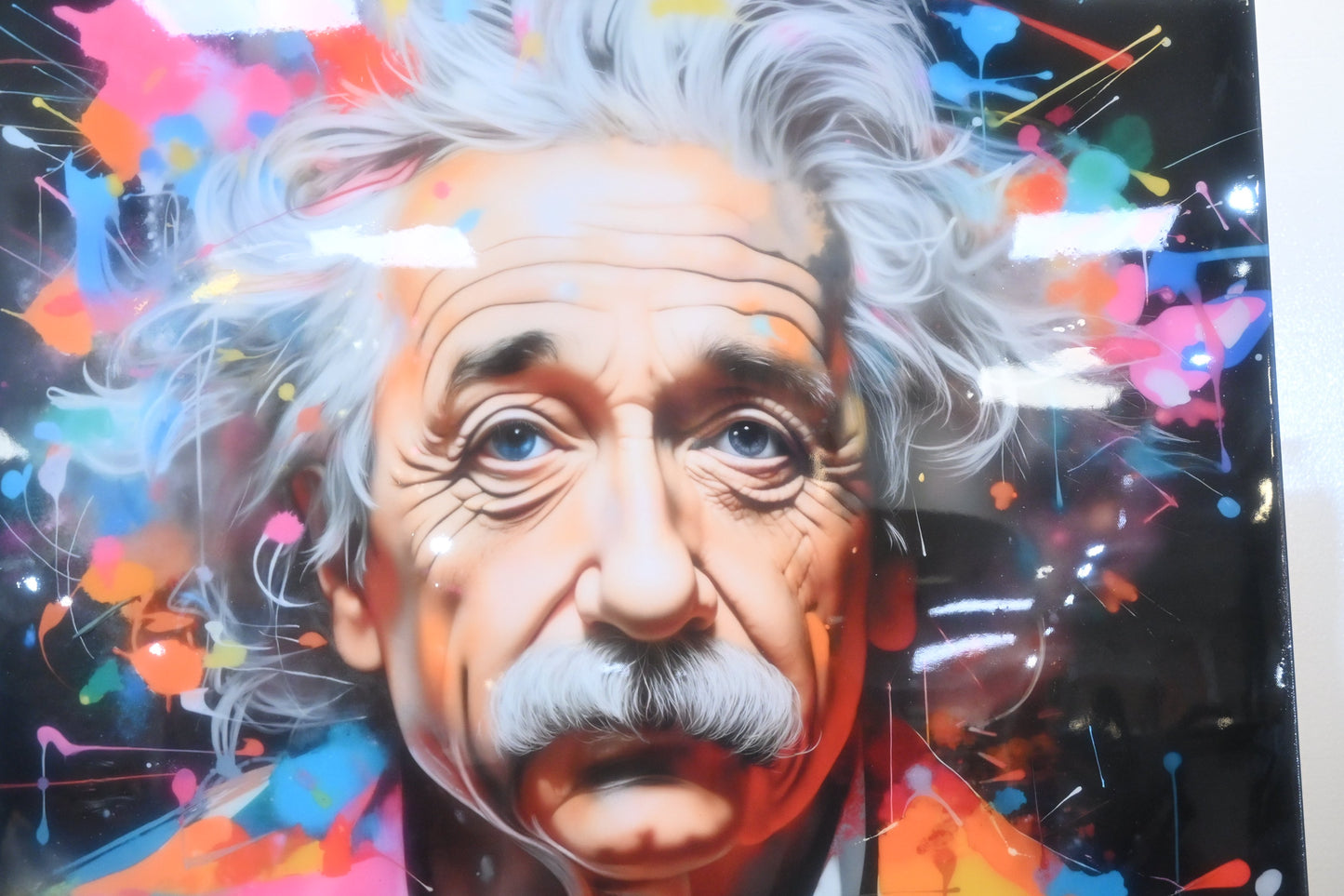 Albert Einstein Pop Art Splatter Resin Covered Canvas 40"x40"