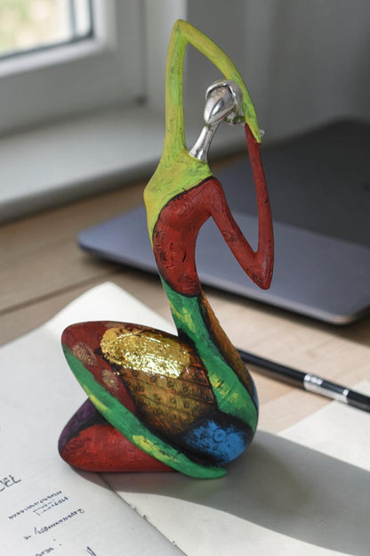 Multicolor Stretching Woman Resin Statue Size: 5" x 4" x 10"H