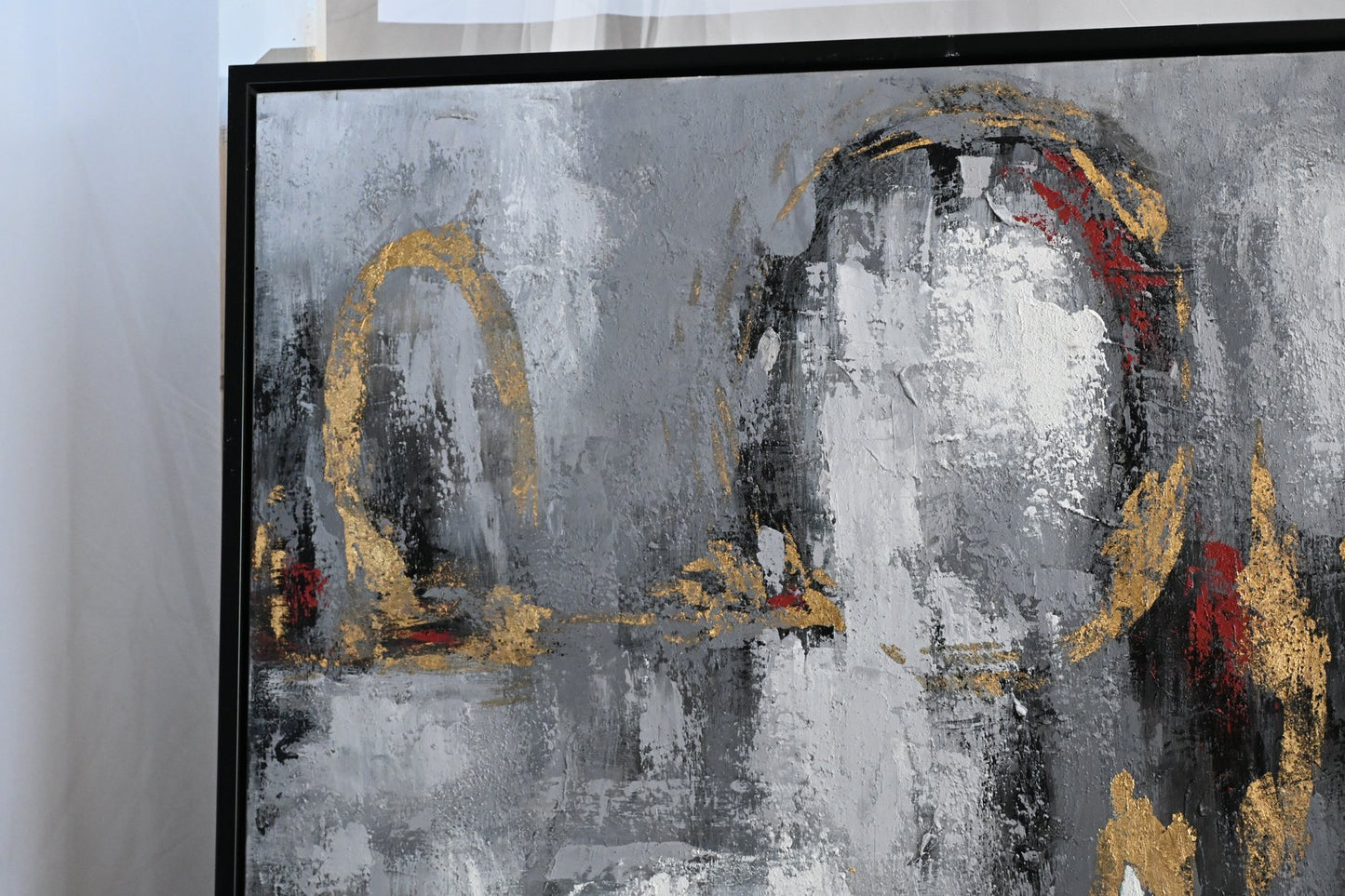 Ferris Wheel Abstract Canvas Painting Gray Gold Framed Art 41"x61"