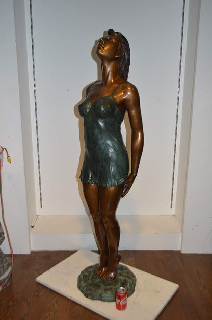 Spring Lady Watching The Sun Bronze Statue -  Size: 18"L x 12"W x 64"H