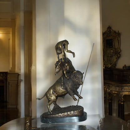 Buffalo Horse by Remington Bronze Statue – Handmade Decorative Antique Sculpture, Classic Western Art Piece for Home & Office Decor, 14" L x 6" W x 20" H