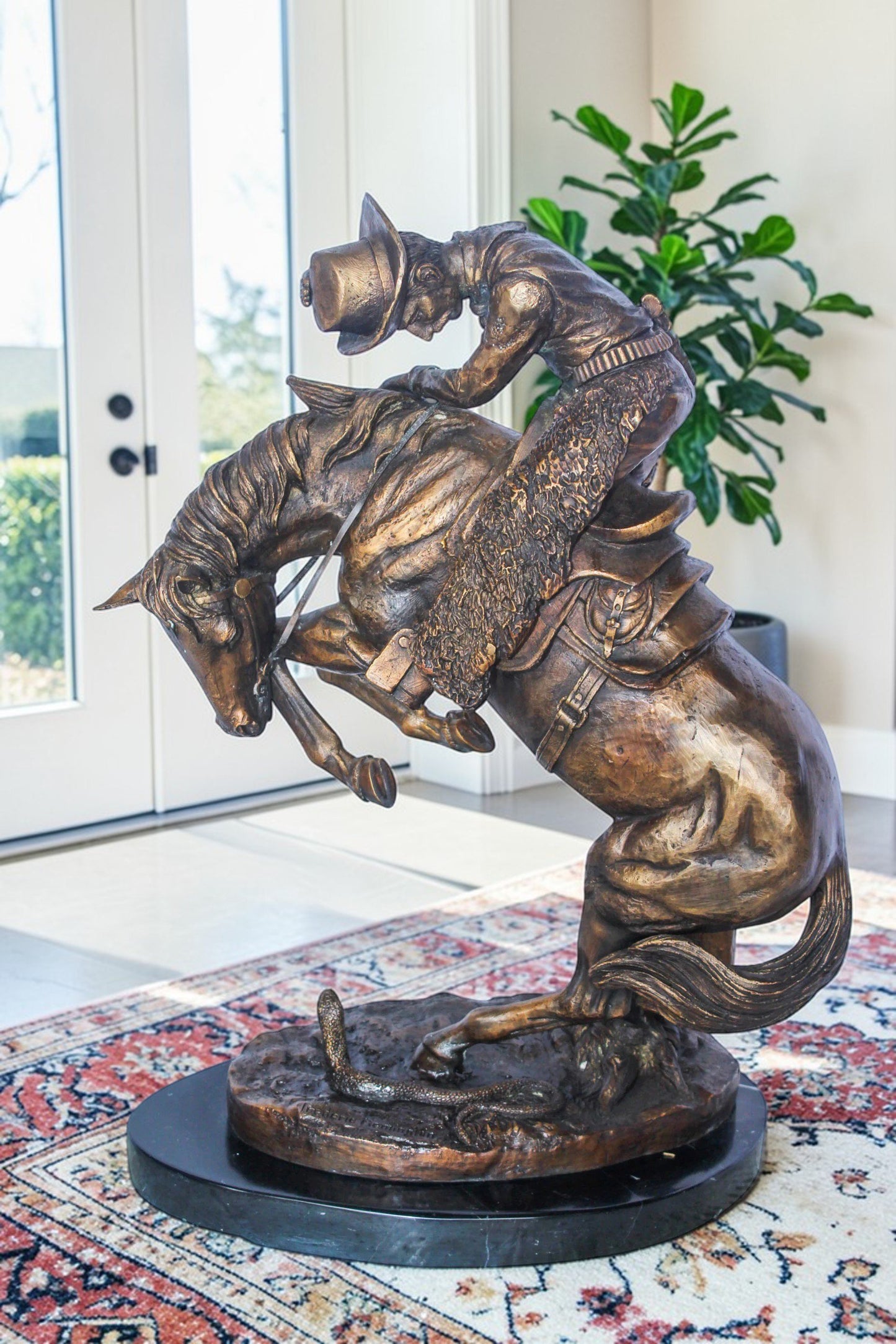 Rattle Snake Remington Replica Bronze Statue, Western Decor 15" x 10" x 22"H