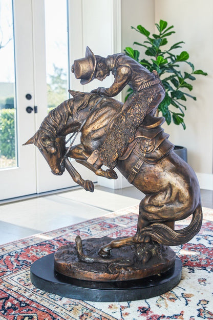 Rattle Snake Remington Replica Bronze Statue, Western Decor 15" x 10" x 22"H