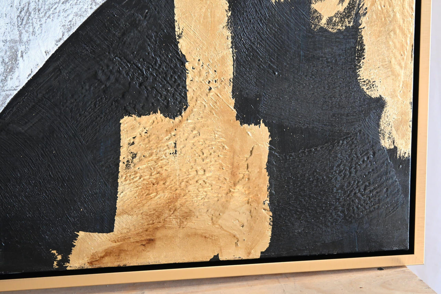 Urban Pulse Mixed Media Canvas Painting Gold Black Framed 41"x61"