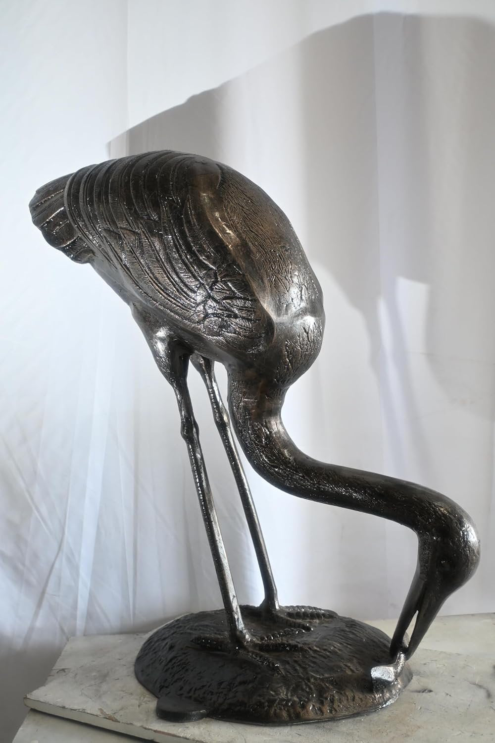 Aluminum Fishing Heron Sculpture Dark Bronze Patina Bird 34"x24"x40"H
