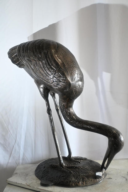 Aluminum Fishing Heron Sculpture Dark Bronze Patina Bird 34"x24"x40"H