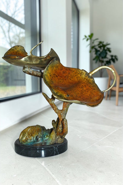 Double Manta Ray Bronze Statue -  Size: 14"L x 24"W x 21"H.