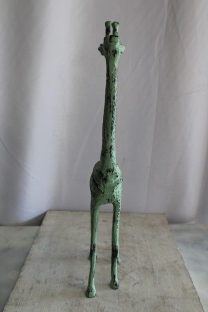 Aluminum Small Giraffe Statue with Green Patina Finish 10" x 4" x 27"H