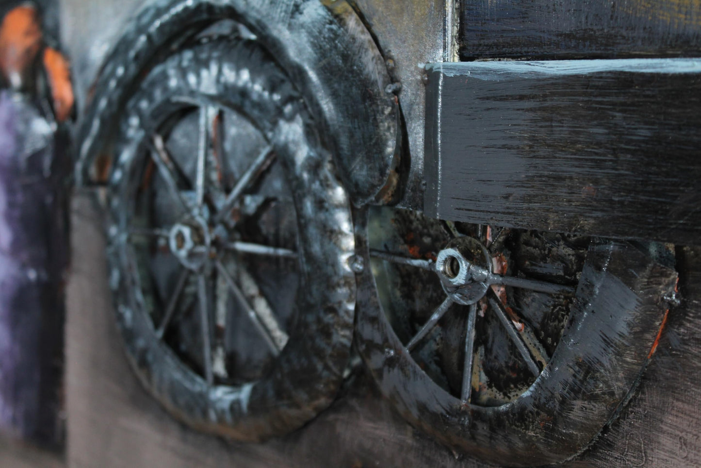 NIFAO Handmade Metal Wall Art Vintage Street Scene Raised Design 79" x 39" x 1"H