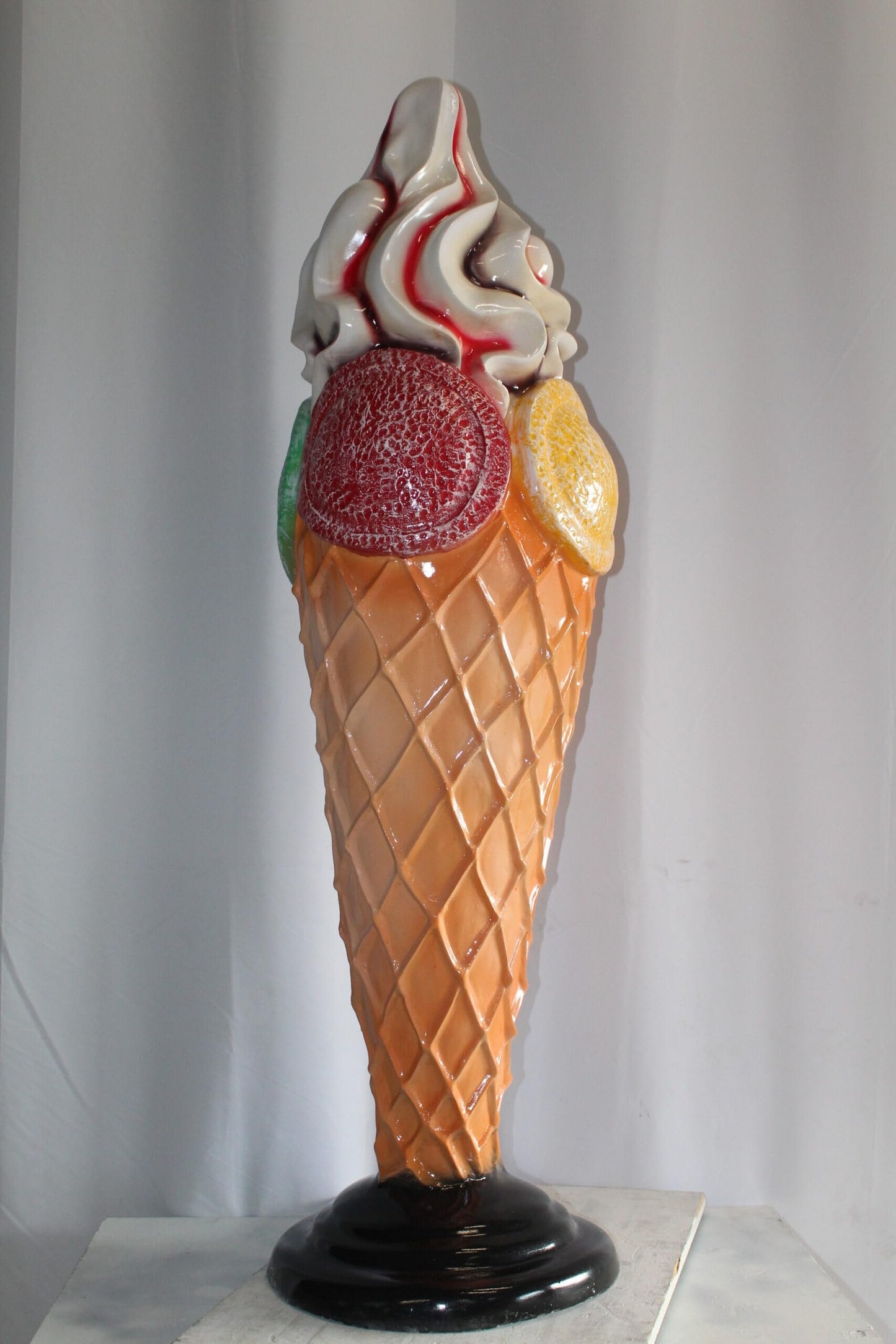 Giant Fiberglass Ice Cream Cone Statue, Sweet Delight 19" x 19" x 62"H