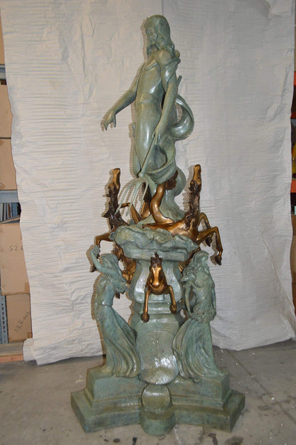 Neptune Fountain W six Horses Bronze Statue -  Size: 38"L x 38"W x 90"H.