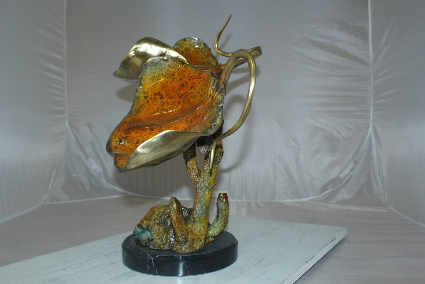 Double Manta Ray Bronze Statue -  Size: 14"L x 24"W x 21"H.