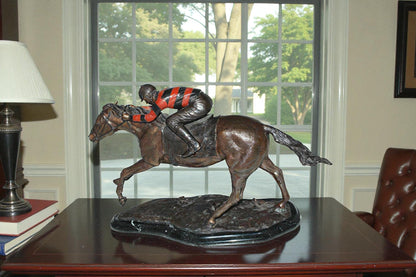 Jockey with Horse -large Bronze Statue -  Size: 21"L x 8"W x 14"H.