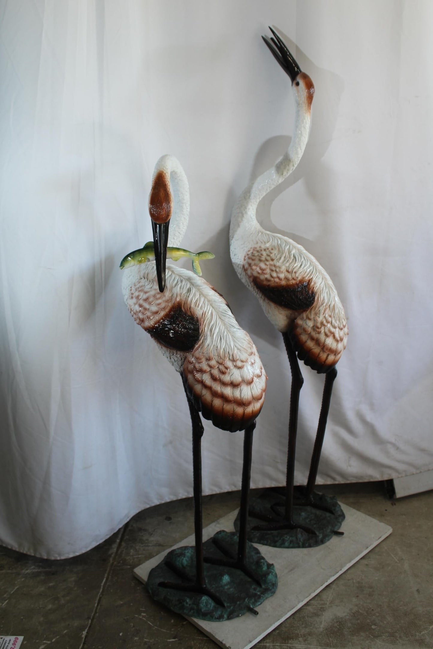 Pair Large Bronze Crane Fountains Garden Water Feature 23"x17"x56"H