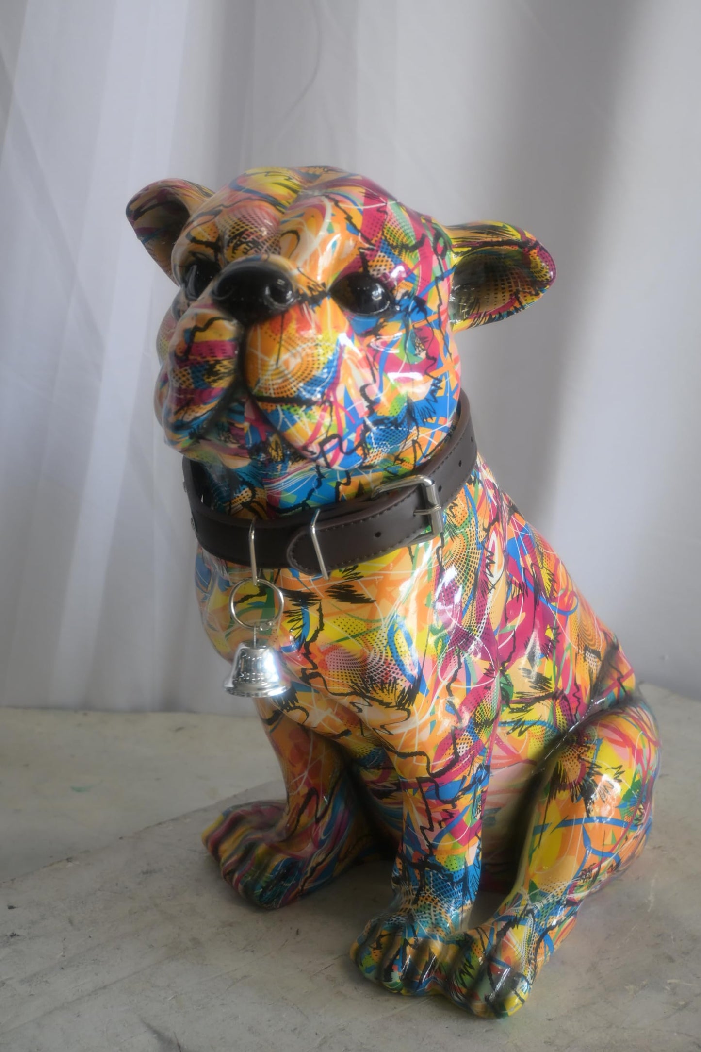Resin Graffiti Pop Art Bulldog Sculpture with Collar 18"x11"x20"H