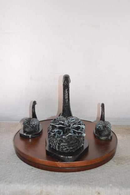 Set of Black Swans each on Mable Base bronze statue -  Size: 9"L x 18"W x 15"H.