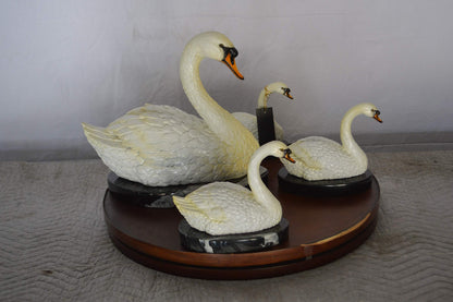 Set of White Swans each on Mable Base bronze statue -  Size: 9"L x 18"W x 15"H.