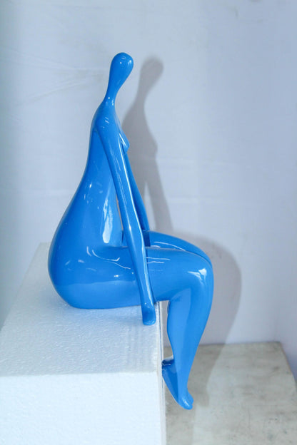 Modern  Abstract Art Resin Statue Sitting On Edge Female Figure 8" x 6" x 15"H