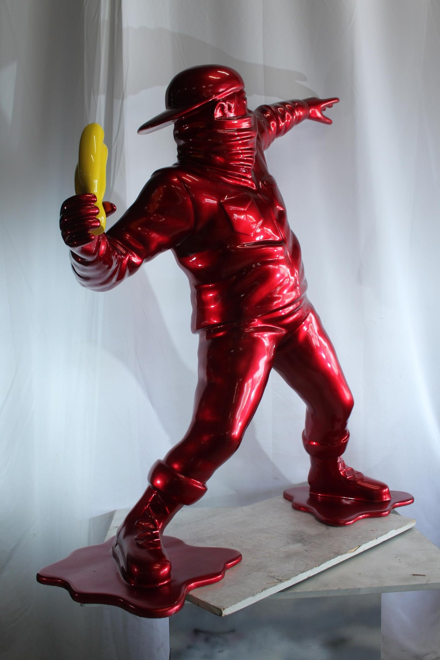 NIFAO Banana Thrower Sculpture Metallic Red Street Art Pop Art Resin 51"x16"x57"H
