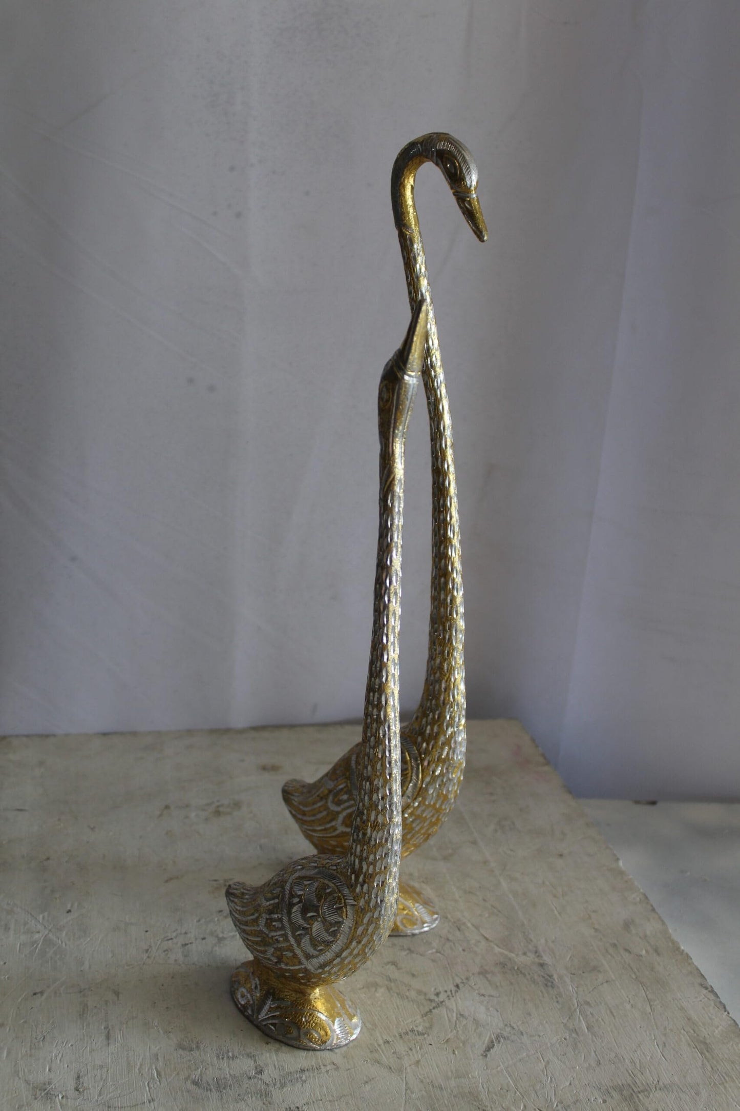 Aluminum Pair of Swans with Gold and Silver Finish 8" x 6" x 22"H