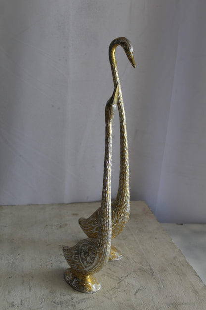 Aluminum Pair of Swans with Gold and Silver Finish 8" x 6" x 22"H