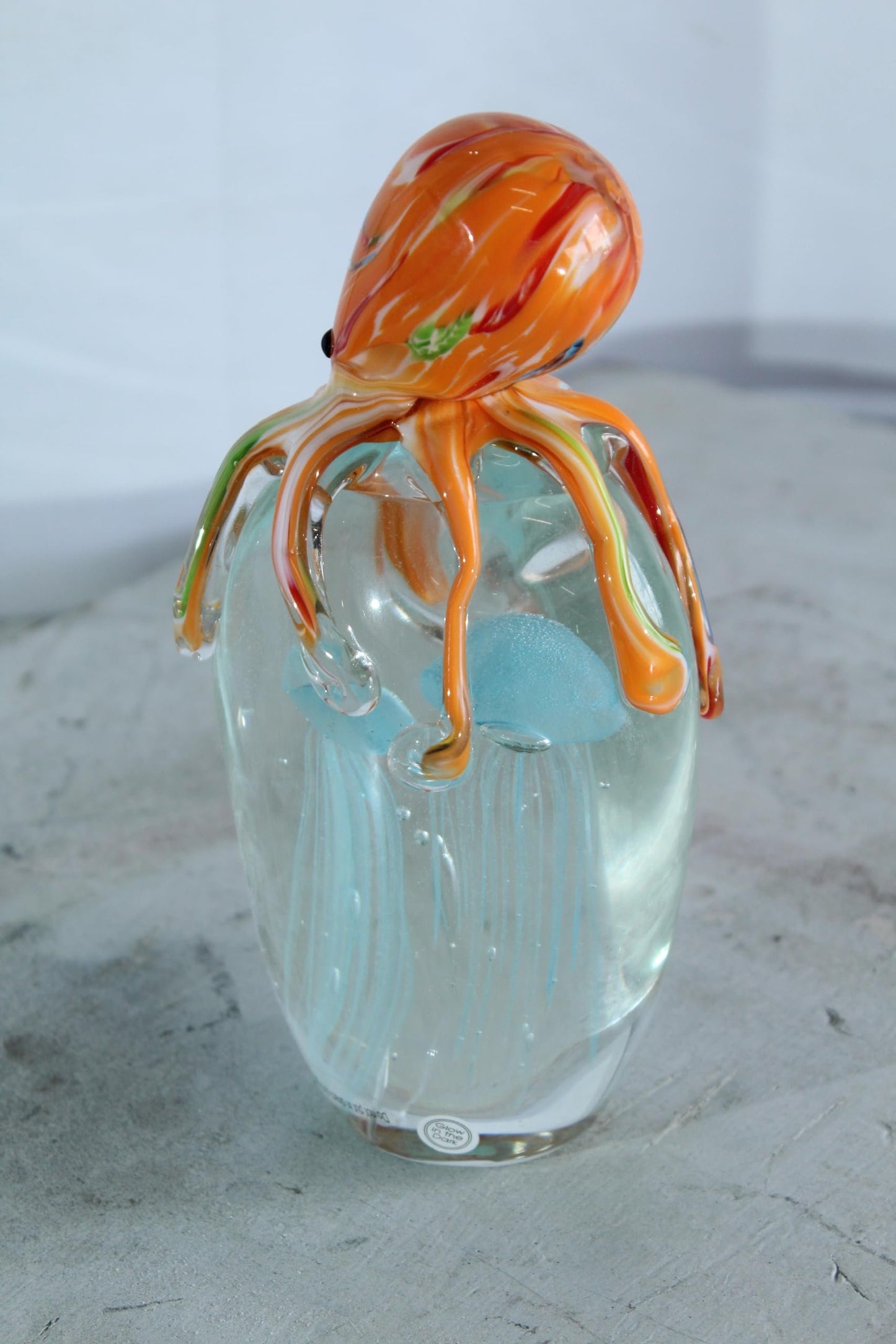 NIFAO Glass Octopus Jellyfish Paperweight Coastal Art Decor 5" x 3" x 9"H
