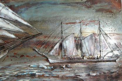 NIFAO Vintage Sailing Ships 3D Sheet Metal Wall Art Painting 79" x 2" x 40"H
