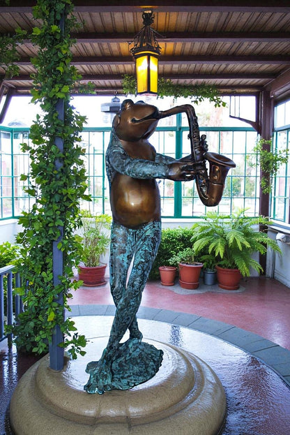 Musical Frog Playing Saxophone Bronze Fountain, Fun home Decor 14" x 9" x 32"H