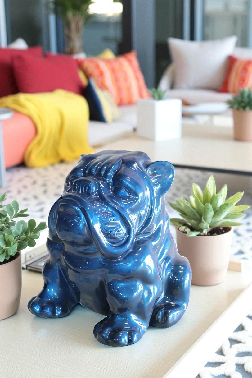 A Charming Blue Resin Bulldog, Perfect for Dog Lovers 19" x 15" x 16"H