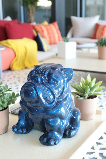 A Charming Blue Resin Bulldog, Perfect for Dog Lovers 19" x 15" x 16"H