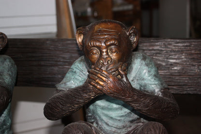 Three Wise Monkeys Bronze Sculpture on Bench Figurine 45"x19"x30"H