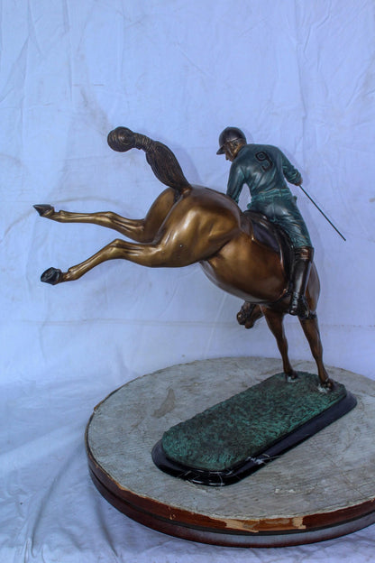 Dynamic Polo Player and Horse in Game Action Bronze Statue  21" x 11" x 22"H