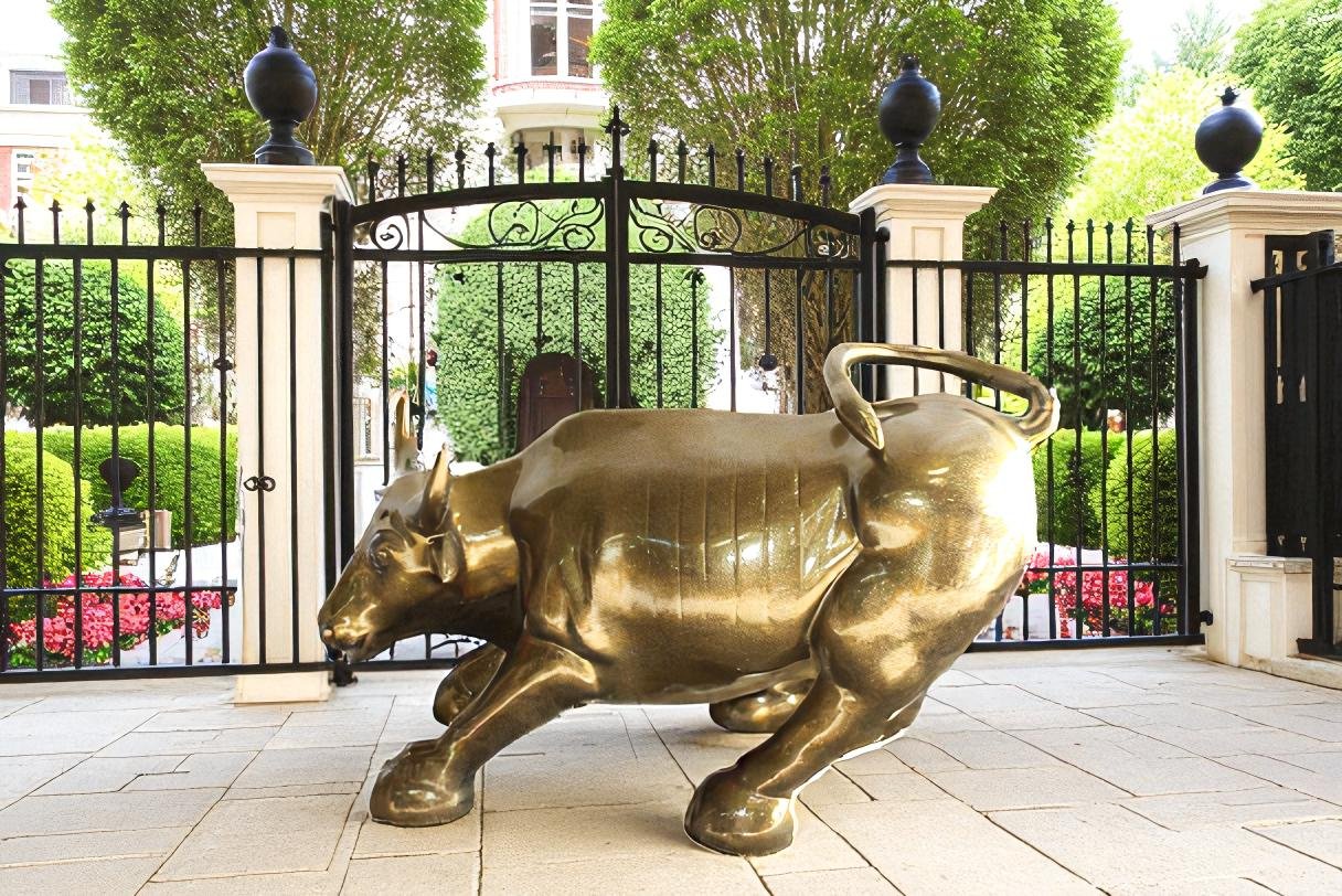 Iconic Giant Fiberglass Bronze Color Wall Street Bull 57" x 28" x 33"H
